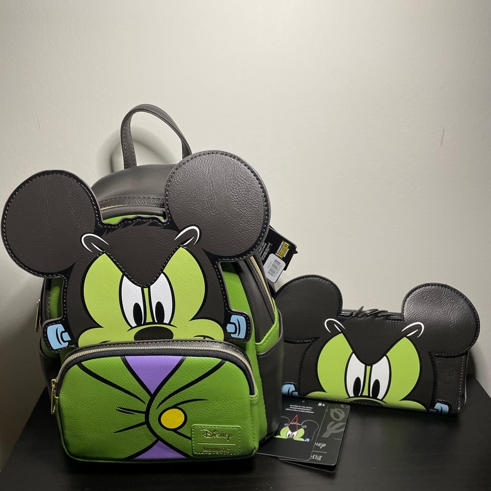 NWT Loungefly Mickey Mouse Frankenstein Mickey Cosplay Mini-Backpack and Wal…